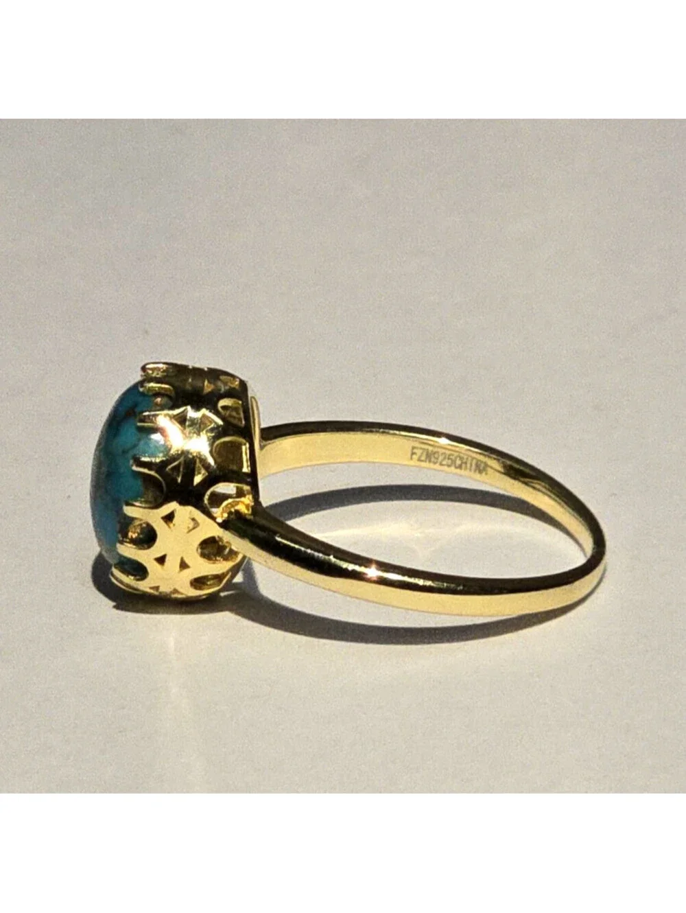 Turquoise Ring Gold Vermeil Sterling Silver Crown Setting Size 9